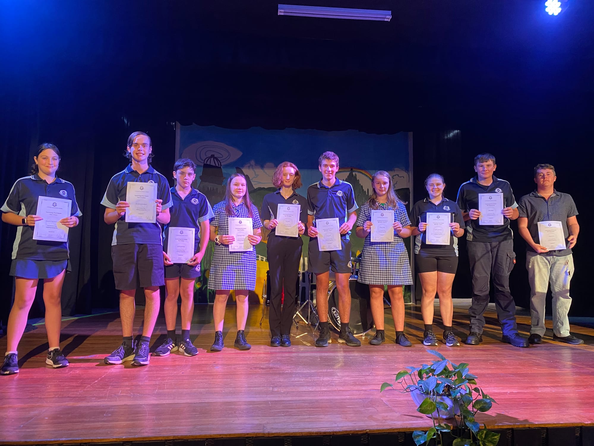 Tech whizzes... Skye Young, Nathan Schiemann, Adam Kennedy, Savannah Payne, Zoe Hook, Viv Russo, Paige Sobey, Caitrin Harrison, Jake Beggs, and Riley Dixon won their year level technology awards.