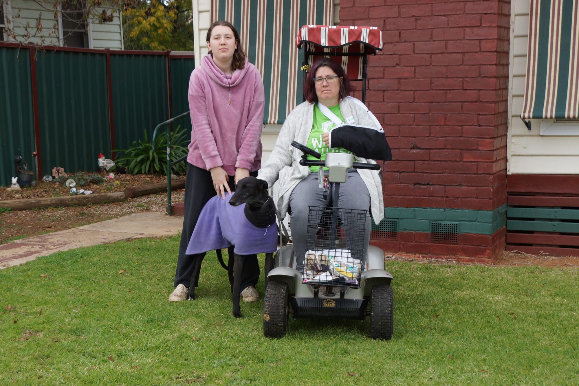 Ongoing affects ... Tina Phipps, her daughter Shania (left) and greyhound Gunsy are all suffering as a result of the dog attack.