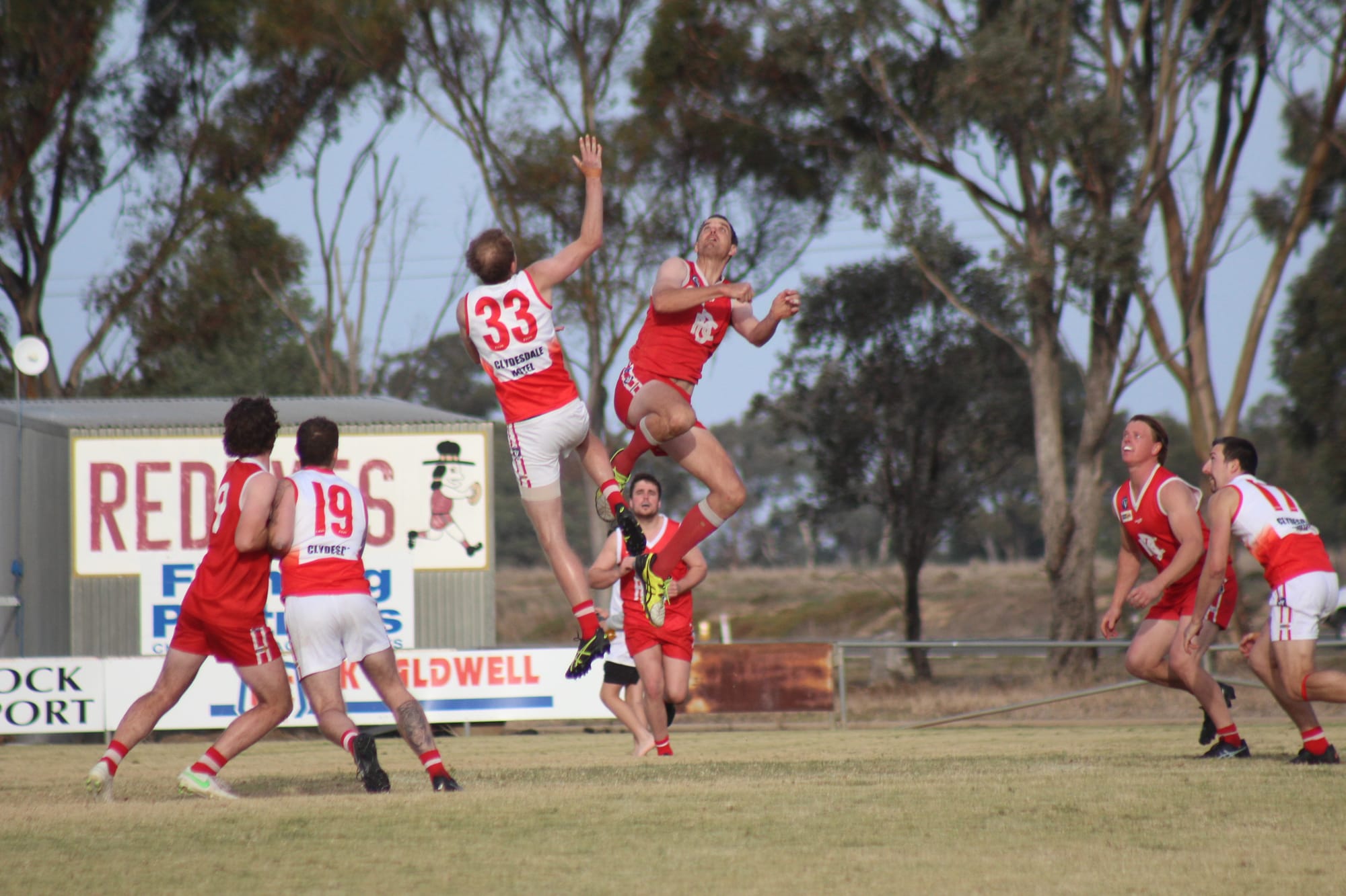 Not so small ... Mitch Small contests the ruck for Katunga against Blighty at the weekend. 

