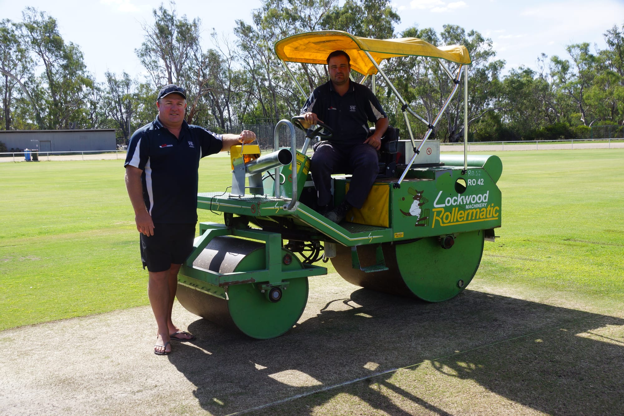 Hoping for a win .... NYCCC president Brad Naughton and pitch curator Jaydo Lau hope the new scare gun helps limit the damage the corellas do to the cricket pitch.