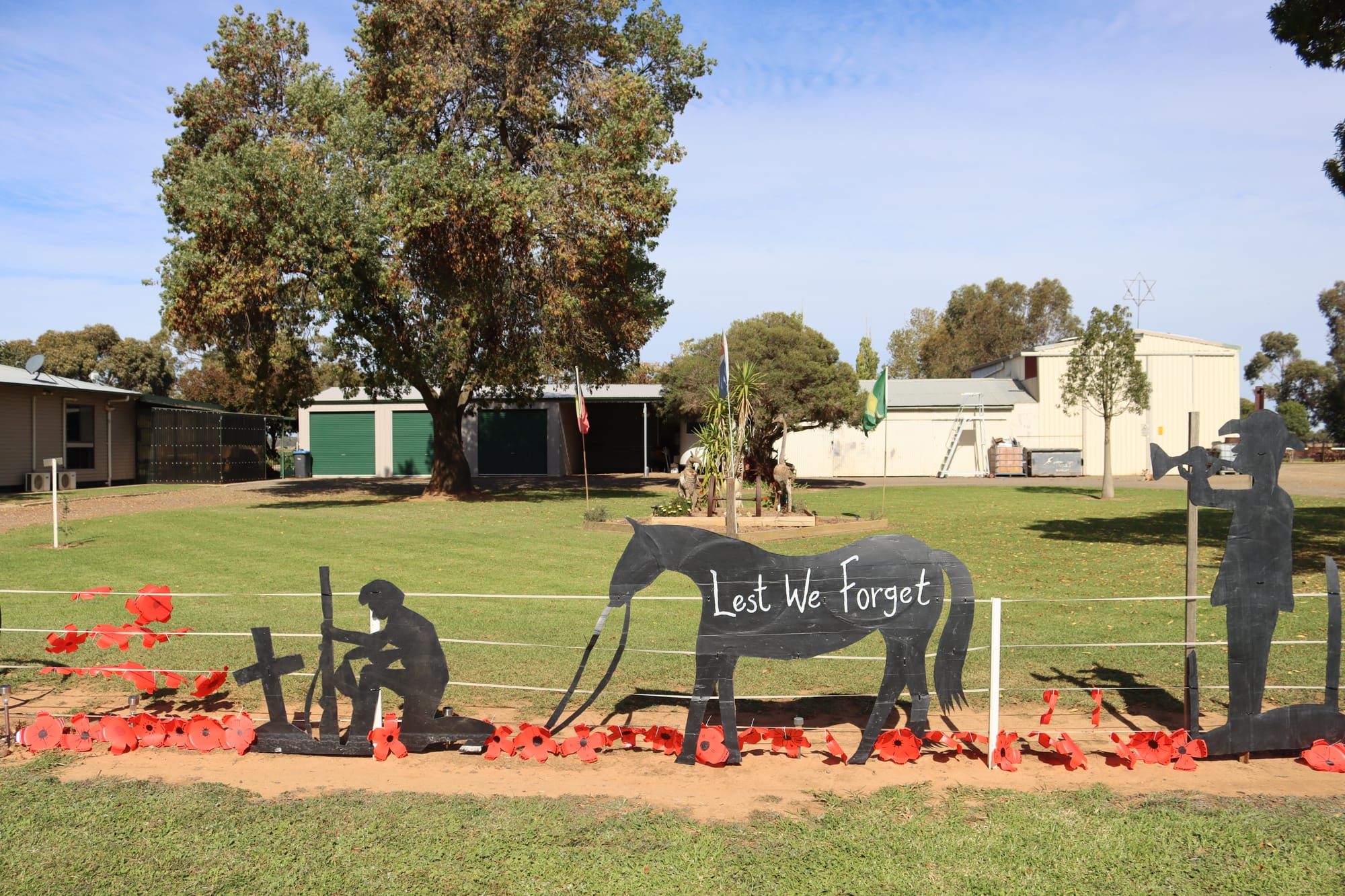 Tributes across the district ... Pam Borchard and her grandson created this Anzac tribute which they put on display outside her home at Invergordon.