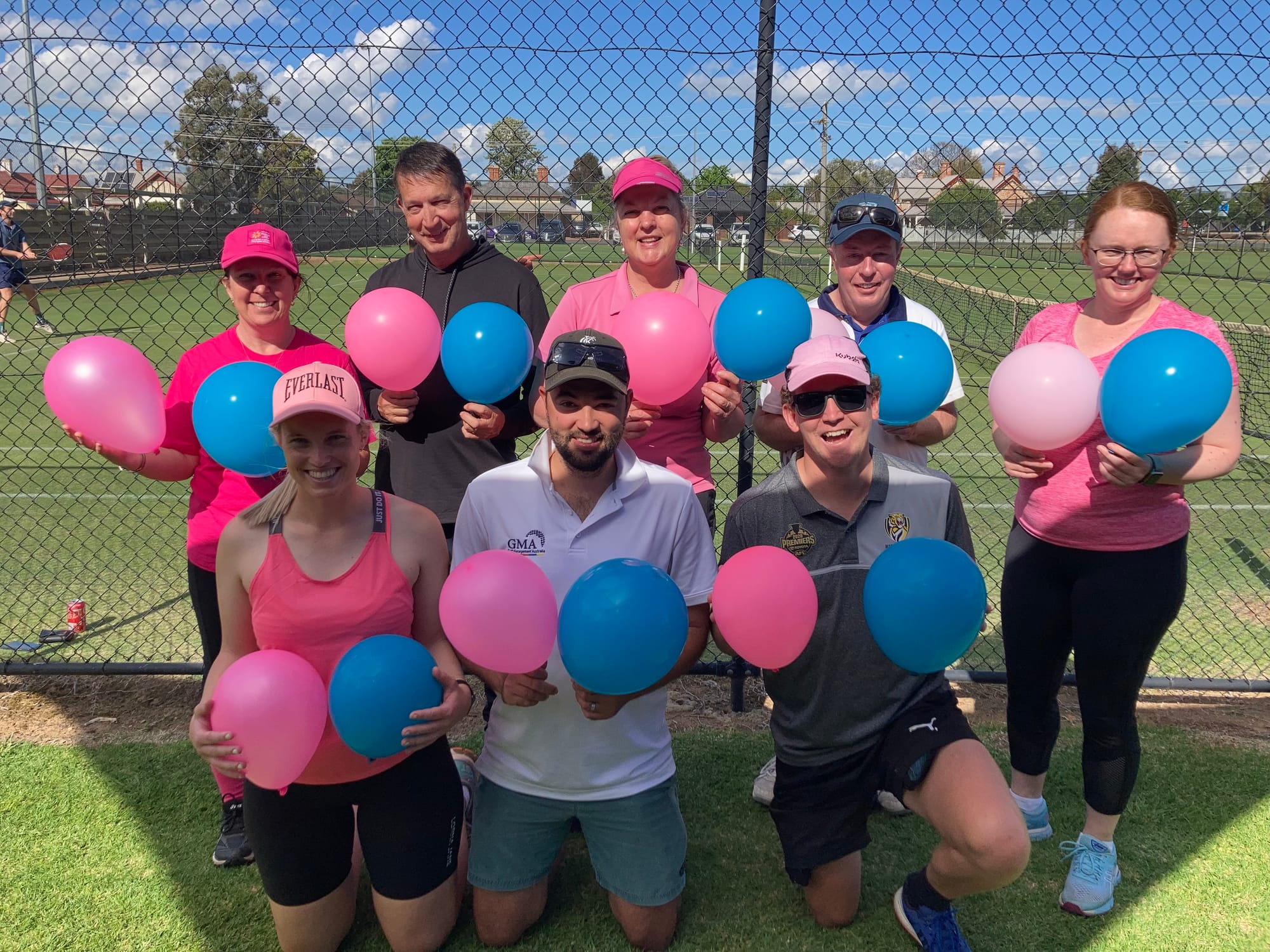 Serious fun... Raising money for a serious cause didn’t stop Numurkah Lawn Tennis Club members having a good time on hit-up day. Standing (from left): Narelle Page, Dave Ludington, Kris Walker, Graham Henderson and Catherine Church. Front: Caitlyn Price, Nick Ludington and and Elliot Small.

