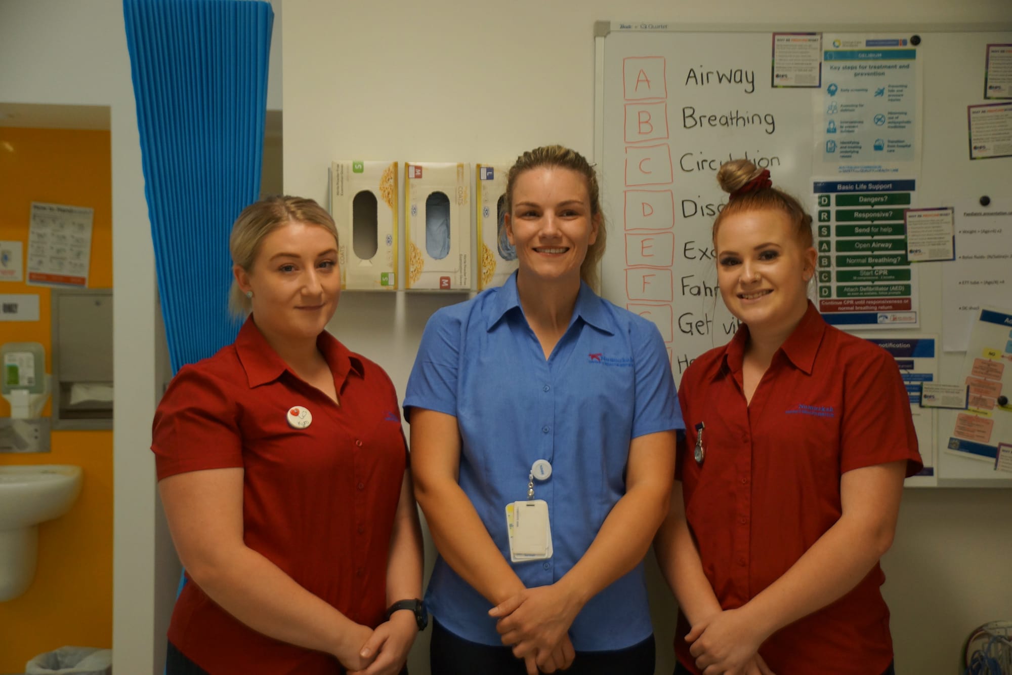 The caring profession ... Enrolled nurse Kym John, registered nurse Gemma McGaw and Enrolled nurse Danielle James are thrilled to finally be on the wards caring for people as part of NDHS’ graduate nurse program. 