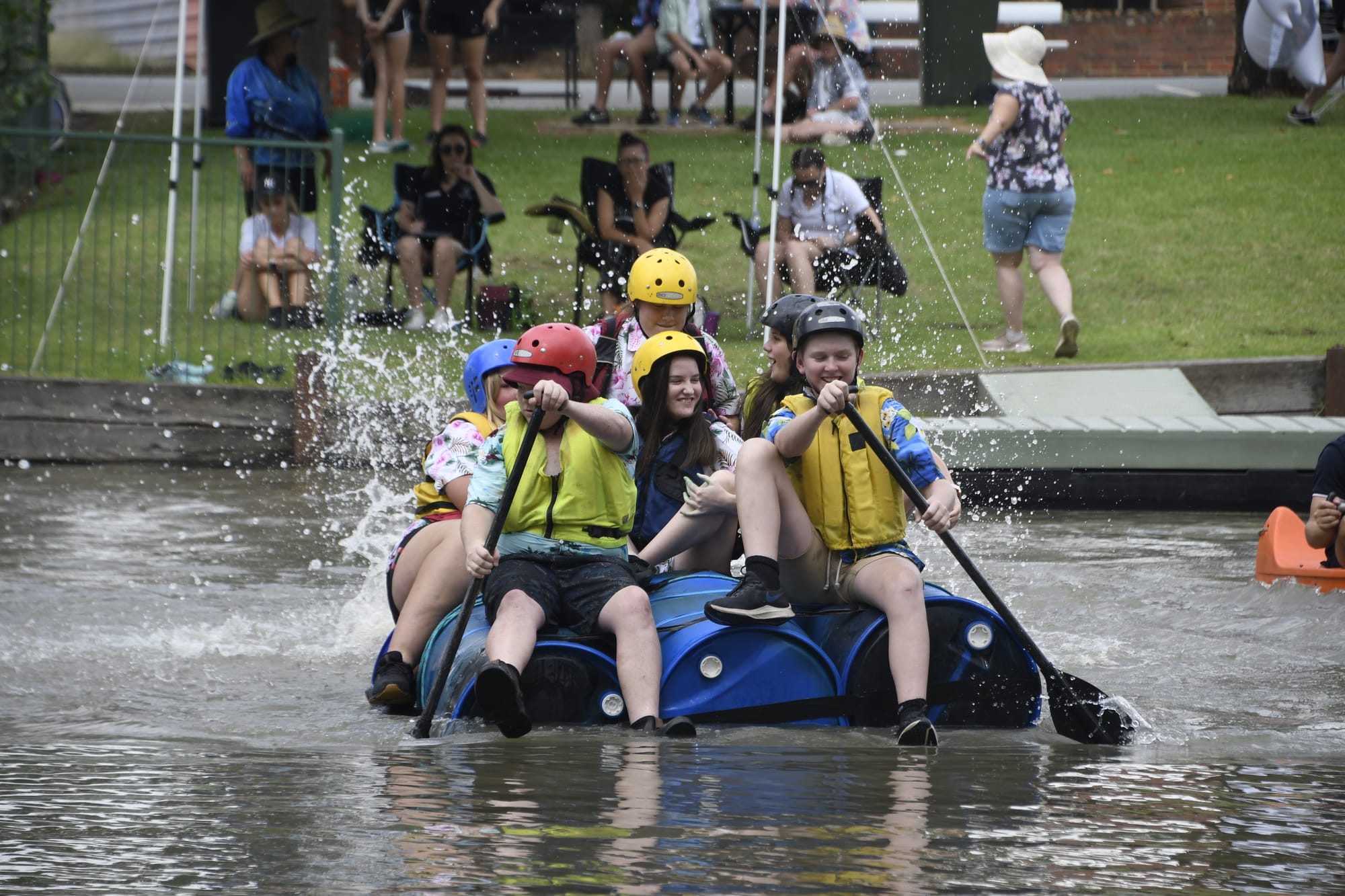 Fun in the water ... Brodie Armstrong (front left) was part of one of the more successful teams during the practice run. 