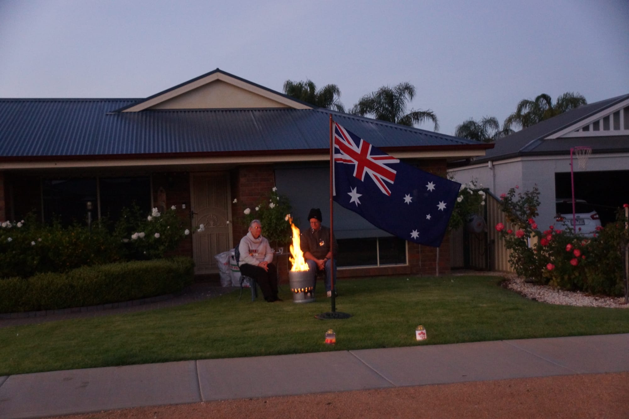 Flying the flag for the fallen ... Marg and Barry Matthews held their own dawn service outside their Numurkah home.
