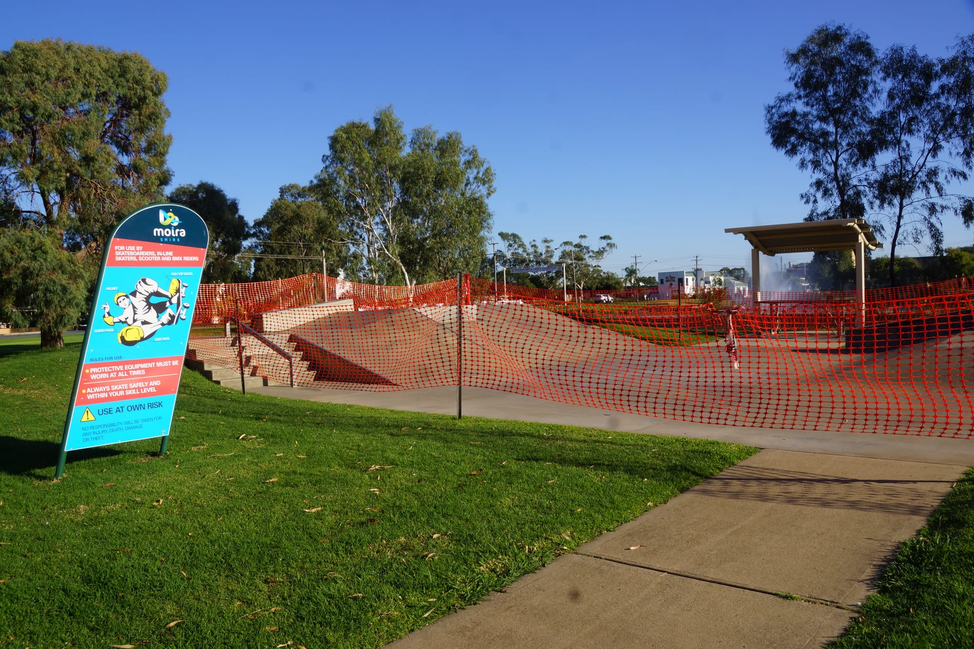 Closed ... Numurkah skatepark has been cordoned off in line with stage three restrictions. 