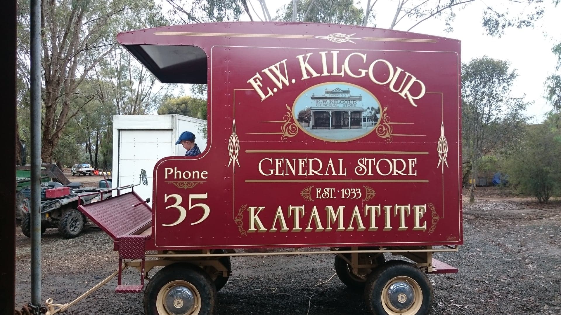Iconic ... The grocer’s cart bears a photo of the E.W Kilgour general store which was integral to life in Katamatite for many years.