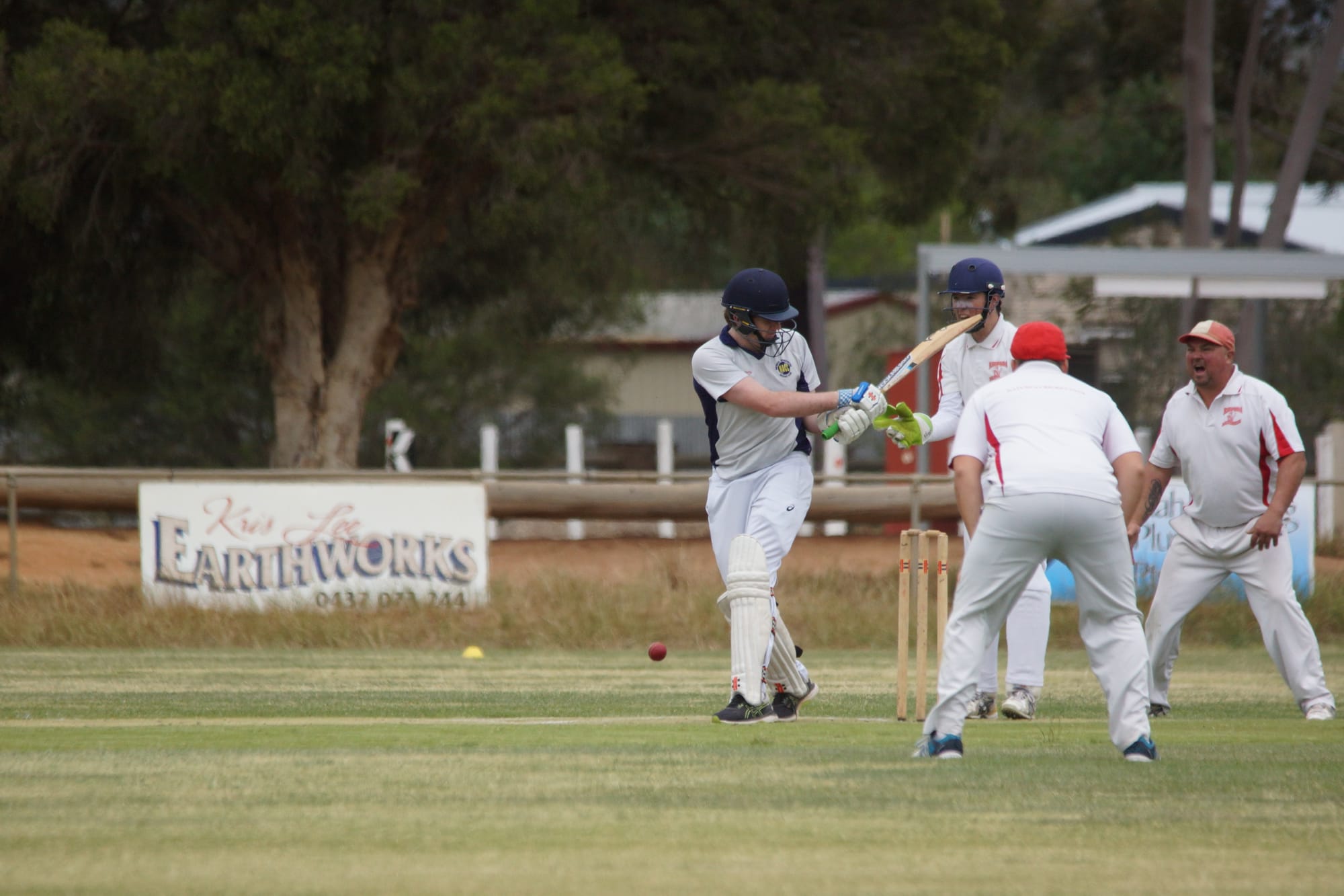 Howzat? … Nathalia’s Michael Brooks mistimes his stroke and is rapped on the pads.