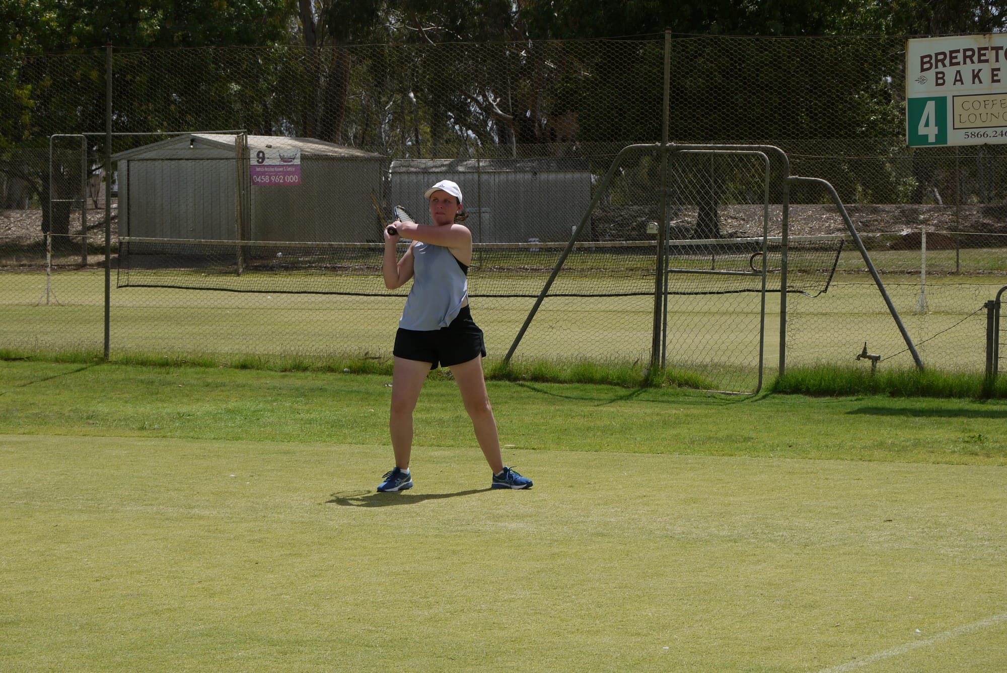Club champion ... Laura Booth hits a backhand as she skips away to a straight sets win in the senior women’s club championship final. 