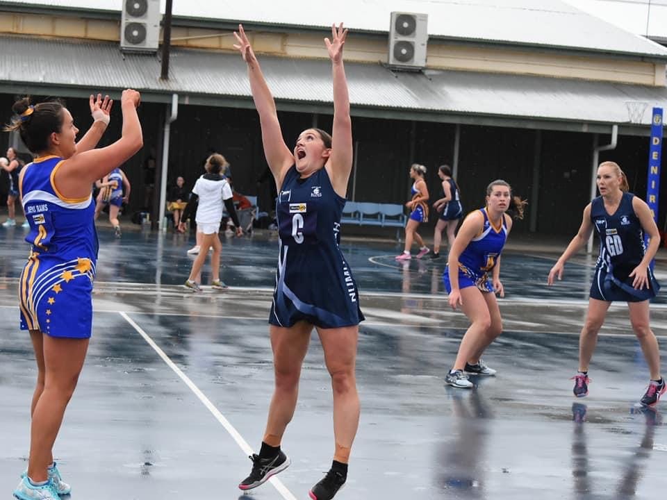 Full stretch ... Brodie Little defending for Numurkah C-grade on Saturday
