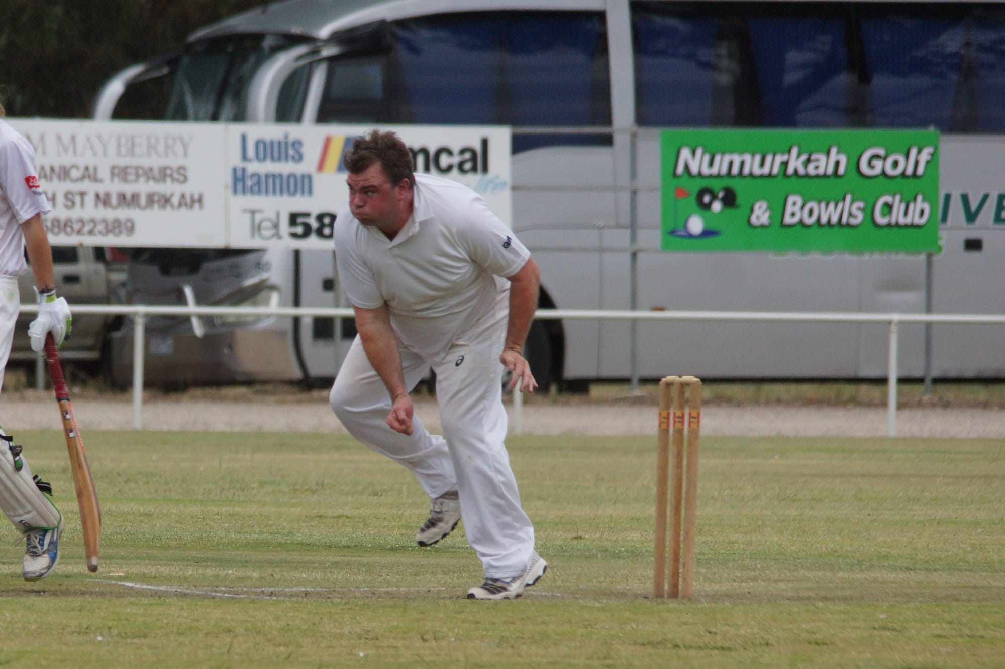 As easy as ... Myles Martin got his bowling spell off to a great start, taking a hat-trick with his first three balls of the day on Saturday.