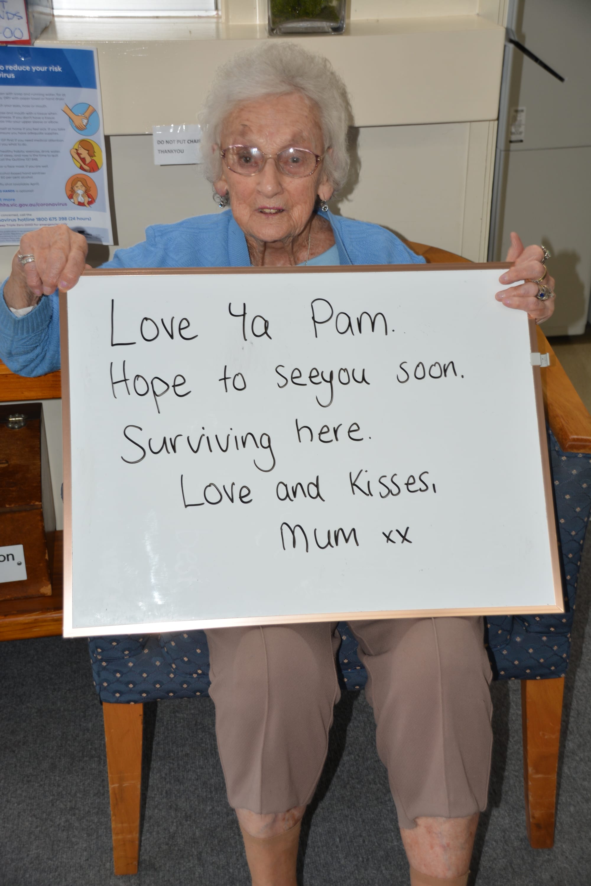 Love and kisses ... Gloria Shaw lets her son know that she is surviving. 