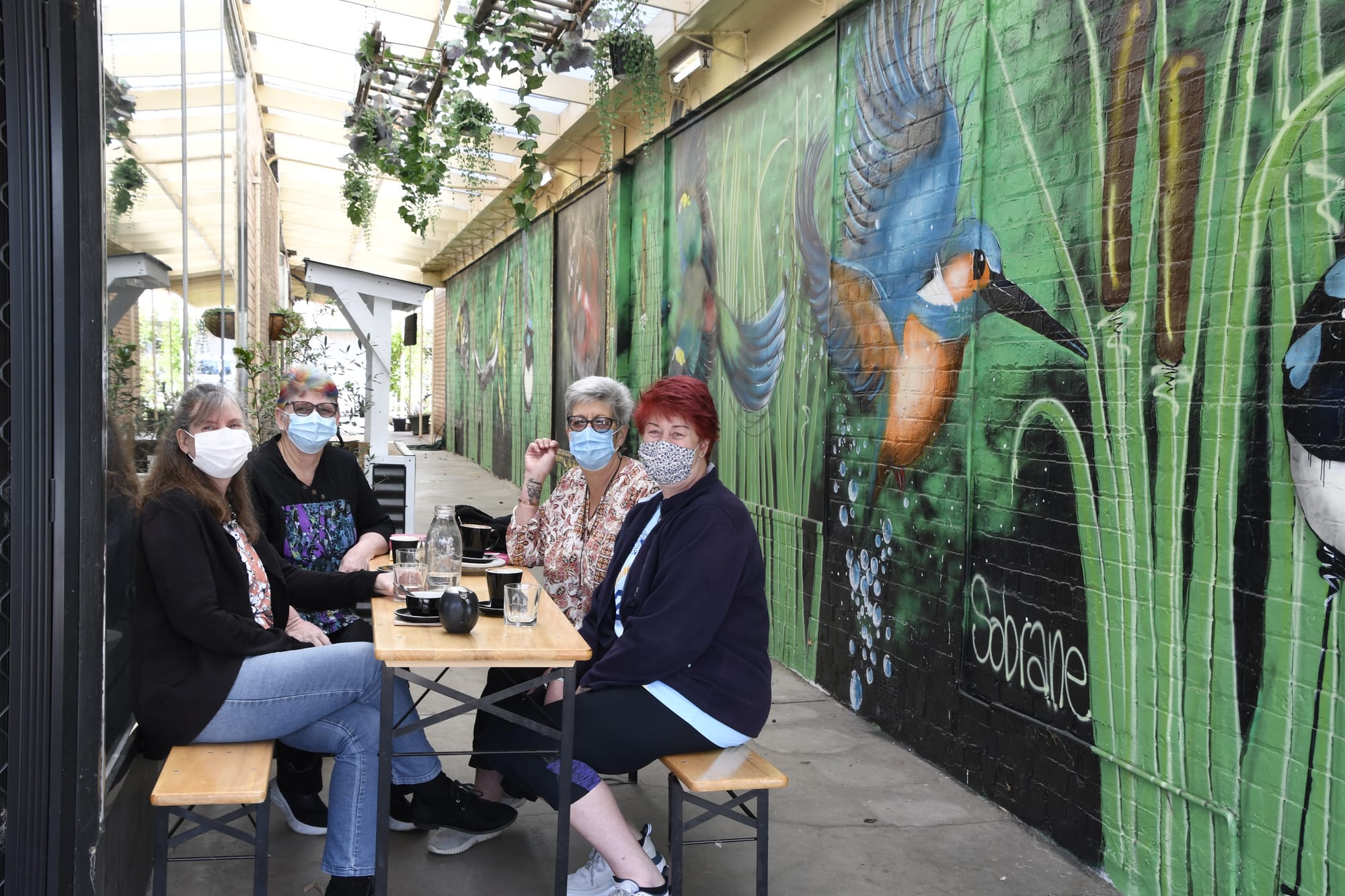 Long overdue catch-up ... (From left): Angela Weibgen, Kay Cole, Kaye Moodie and Kerryn Powslesland enjoyed the chance to chat with no screens between them at Mierlo yesterday.