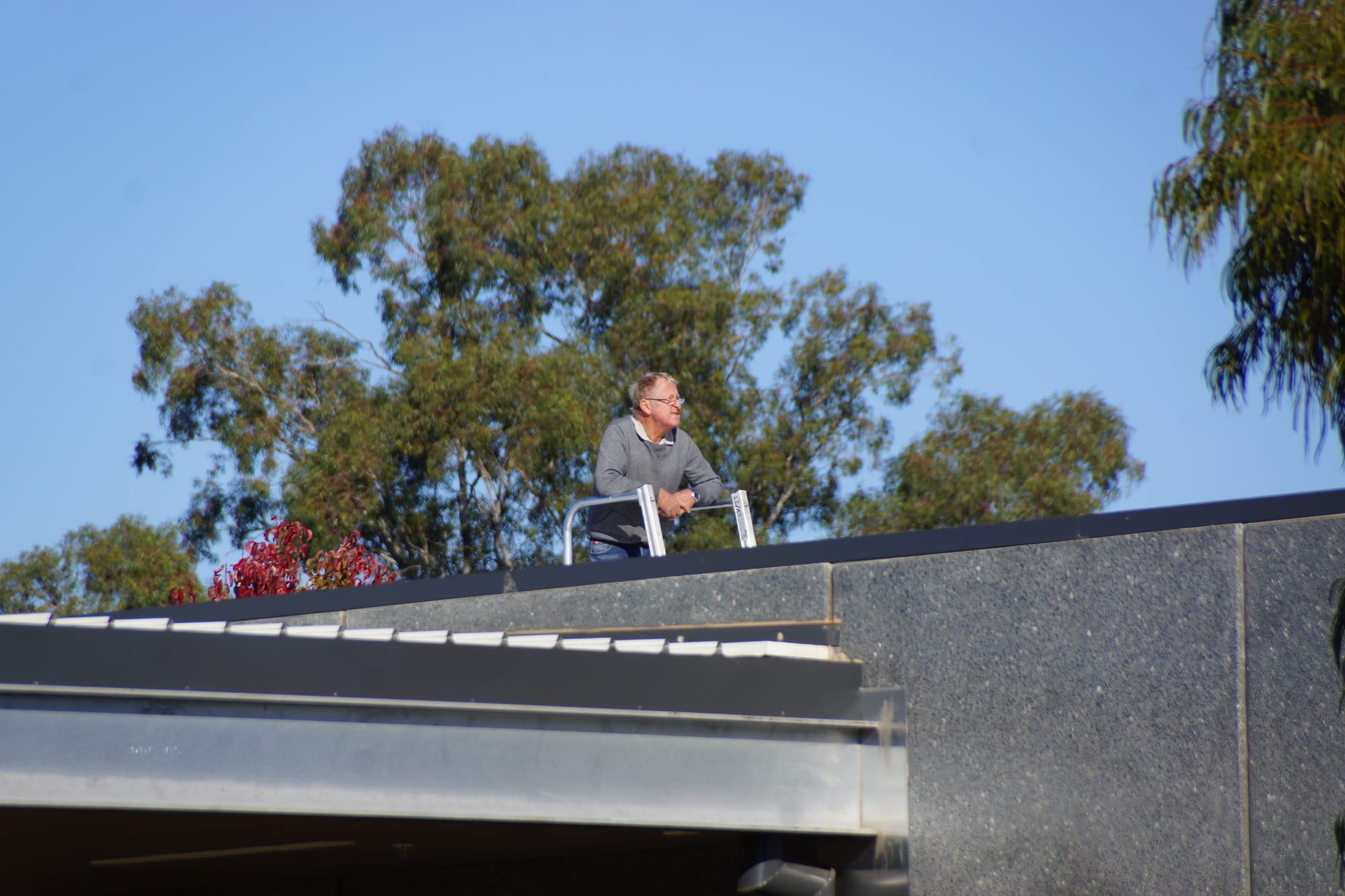 Birds eye view ... Numurkah hospital maintenance man Tim Jenkins had the prime position from which to watch the flyover.