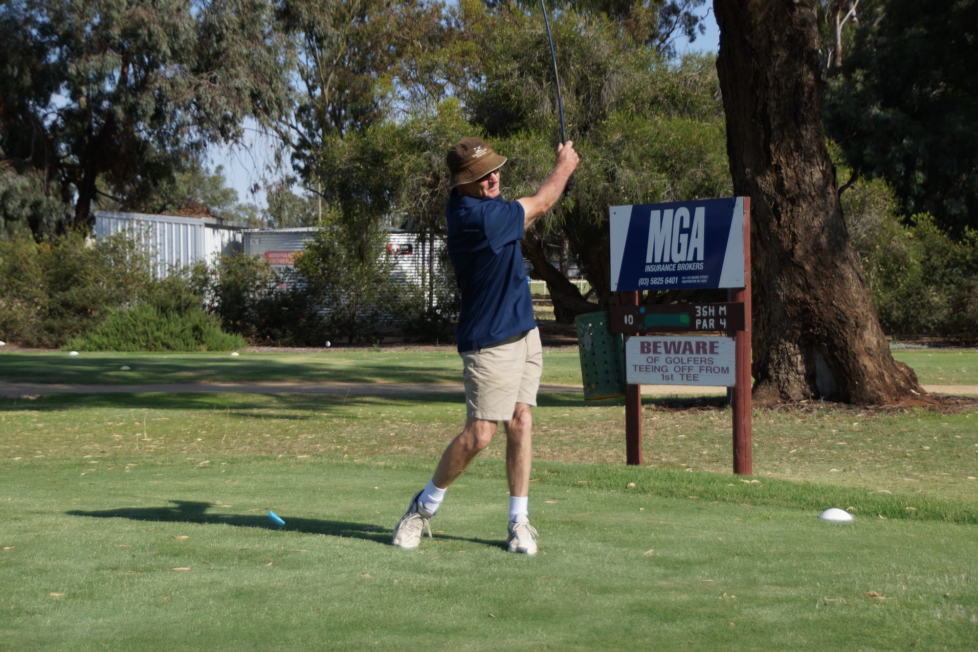 Cool as a cucumber ... Geoff Stone tees off on Saturday morning on his way to a winning score of 39 points.