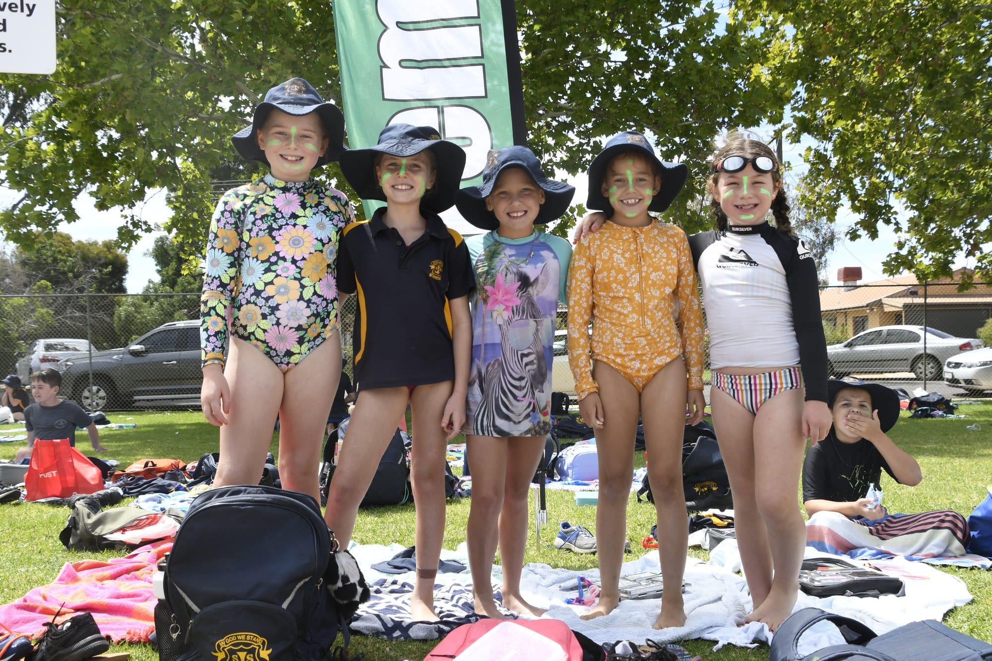 Competitors ... Rahni O’Callaghan, Ruby Laidlaw, Addi Stuart, Lizzie Trimble and Matilda Roscoe all took a turn in the pool to add their house’s score.
