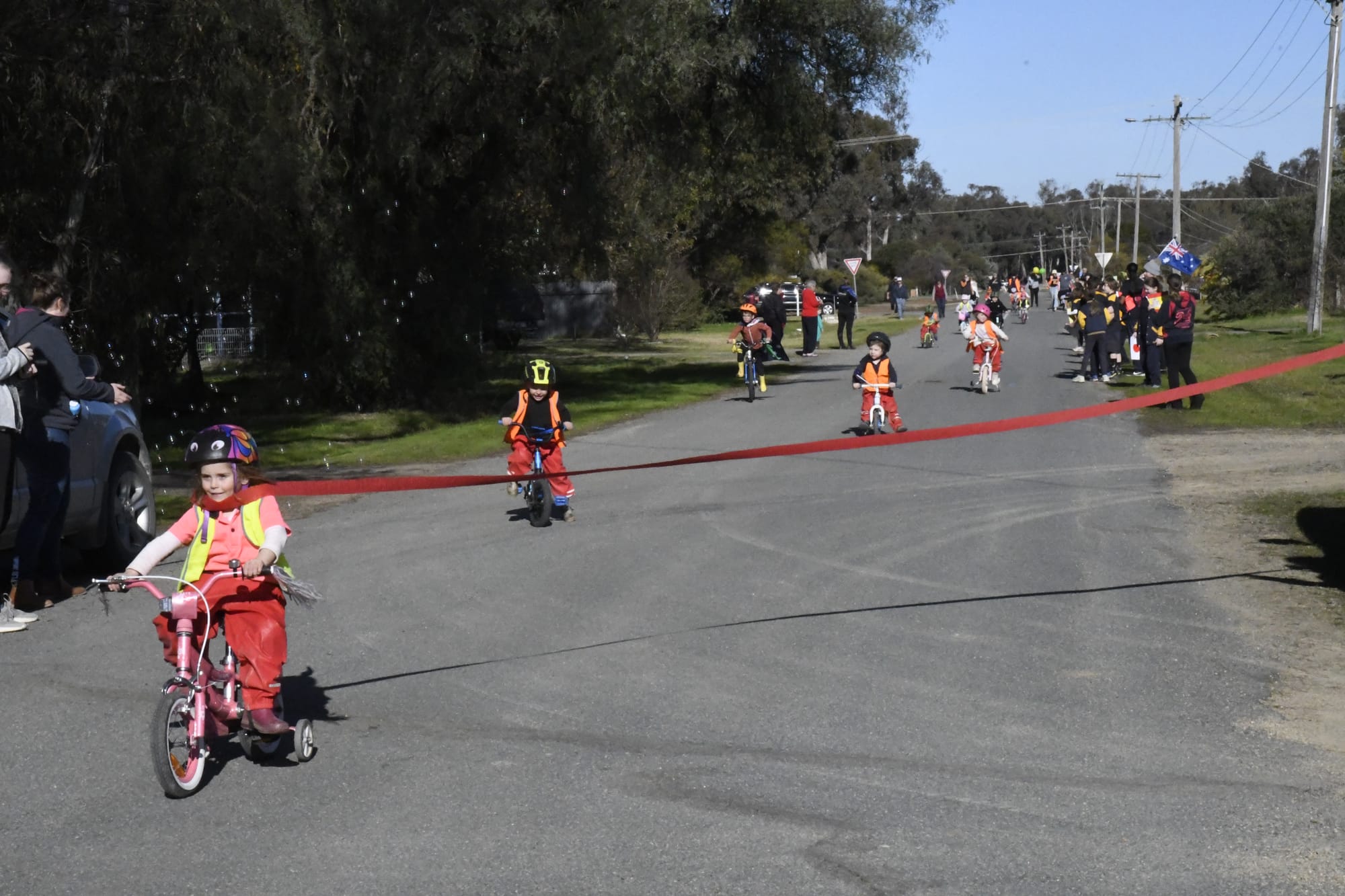 Hitting it with pace... Golden girl Maeve Smith crosses the line first. 