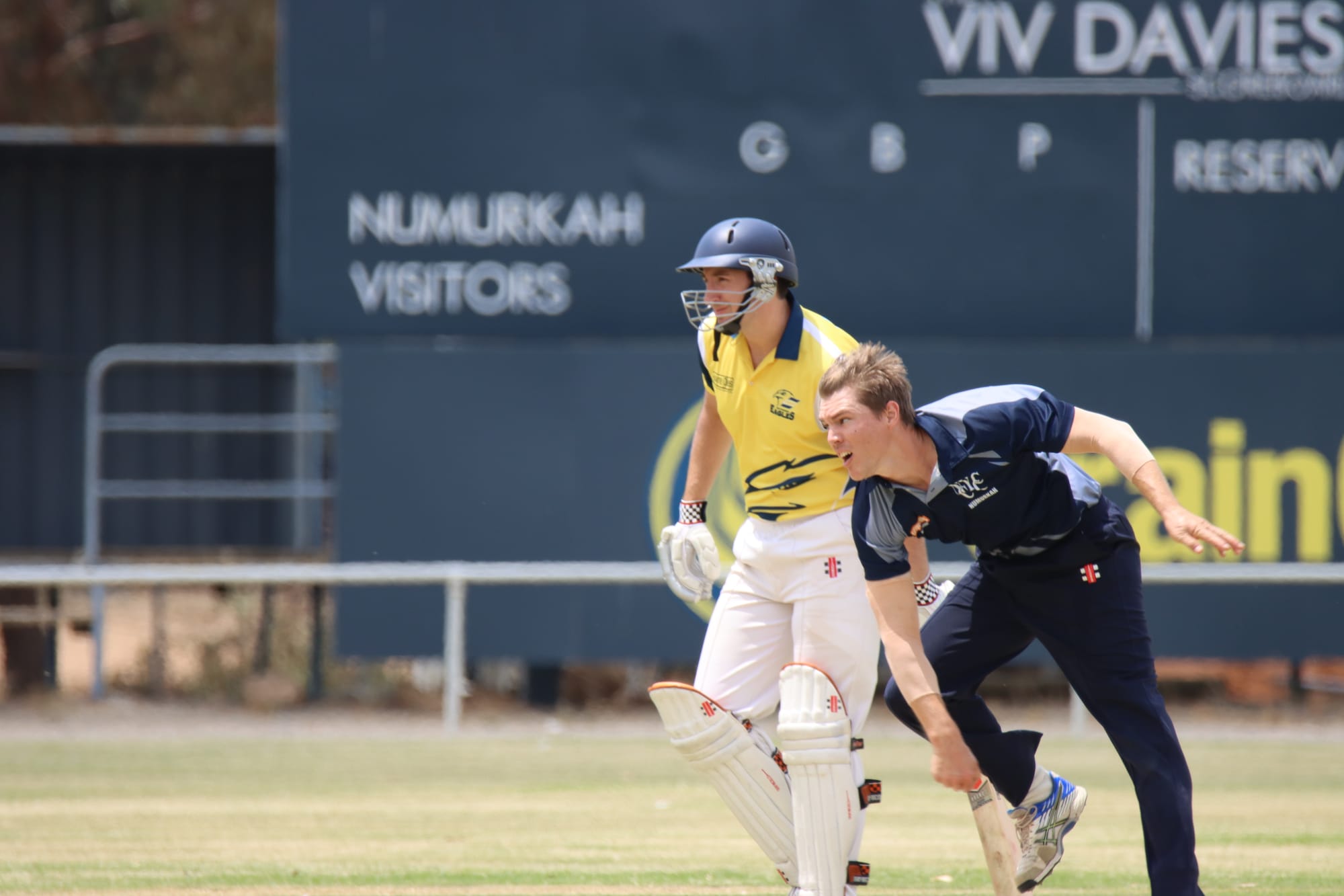 Focussed … Numurkah’s Tim Braybon and Katandra’s Sam Wright both watch intently.