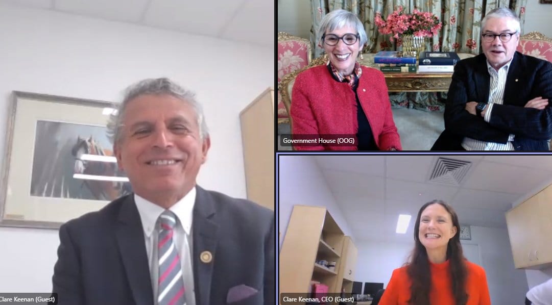Virtual visit... Moira Shire Mayor Libro Mustica and CEO Clare Keenan welcomed Governor of Victoria, Her Excellency the Honourable Linda Dessau, and AC Anthony Howard AM QC for a virtual tour of the shire last Friday. 
