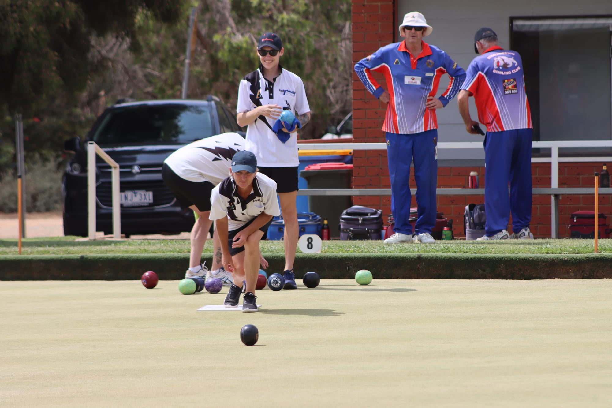 Good bowl ... Todd Davies looks happy with Wendy Coles’ performance on Saturday.