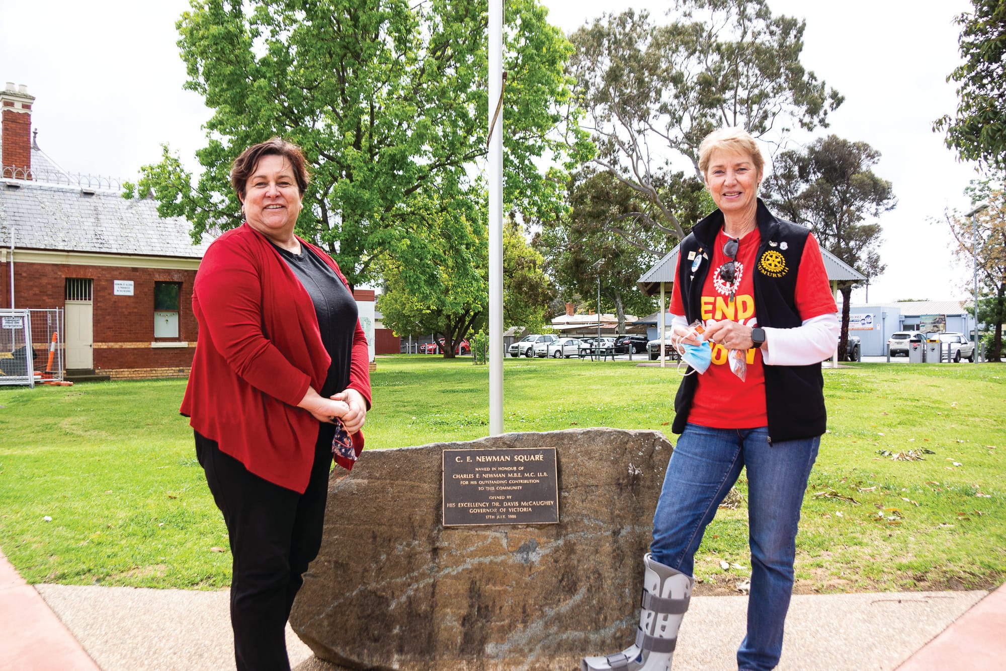 Ready to go... Rotary Club members Jennifer Roger (left) and Chris Sutton will be out flipping sausages on Saturday. 
