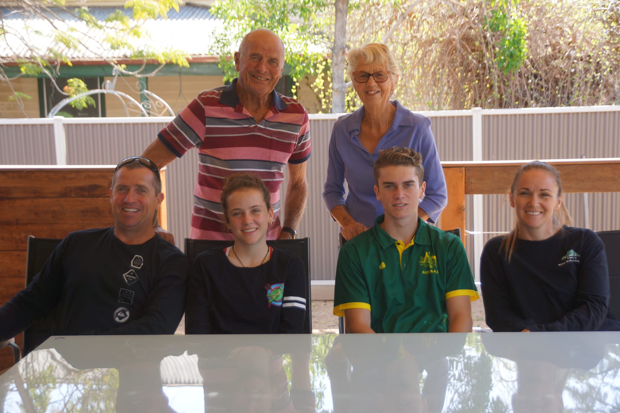 Team Miller  ... (Back): Barry and Faye Miller with (front): Mark, Ciara, Cooper and Nicola when they took a break from training and visited Numurkah last week. 