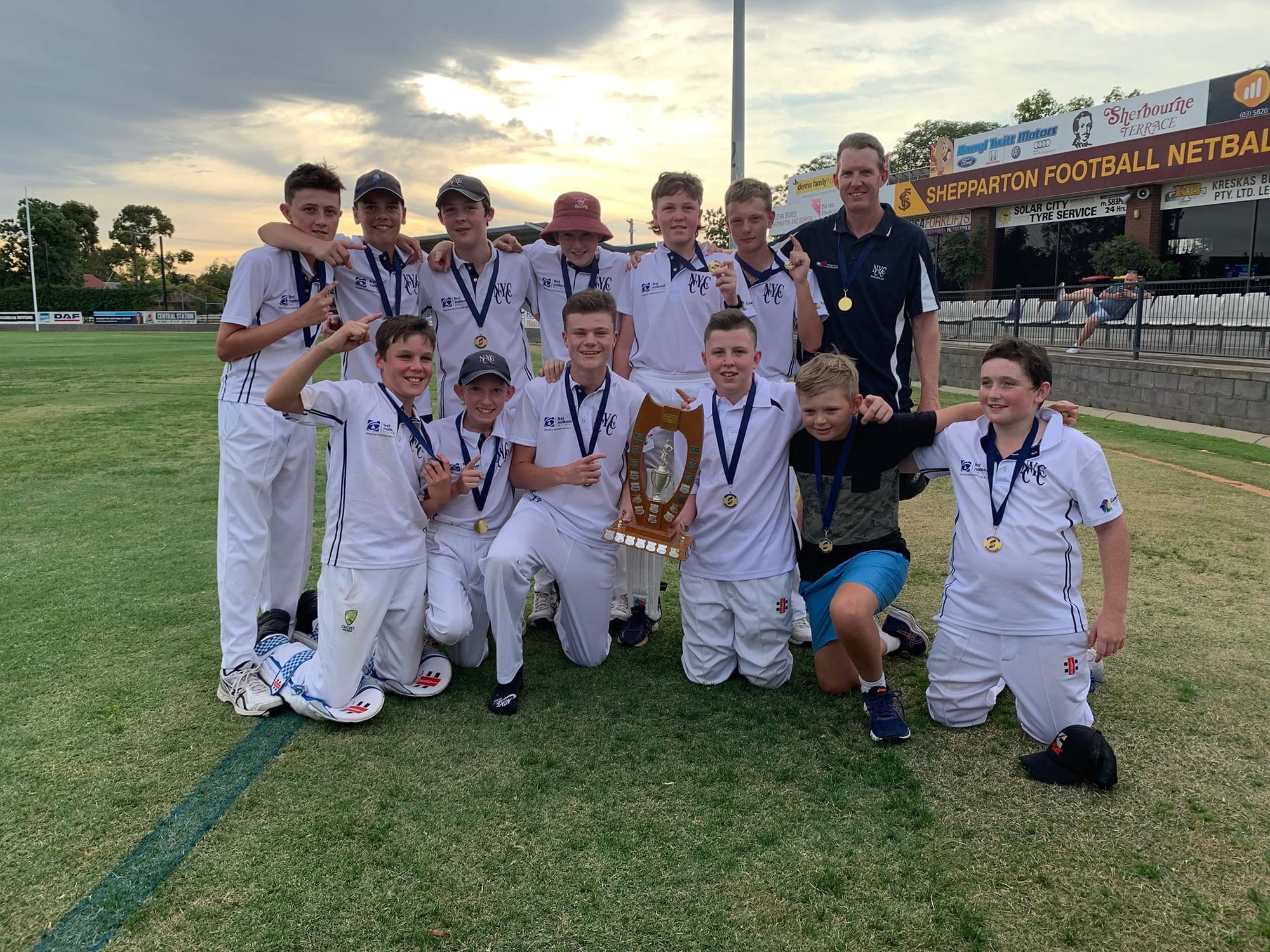 Winners are grinners … Numurkah’s victorious under 14 cricket team.