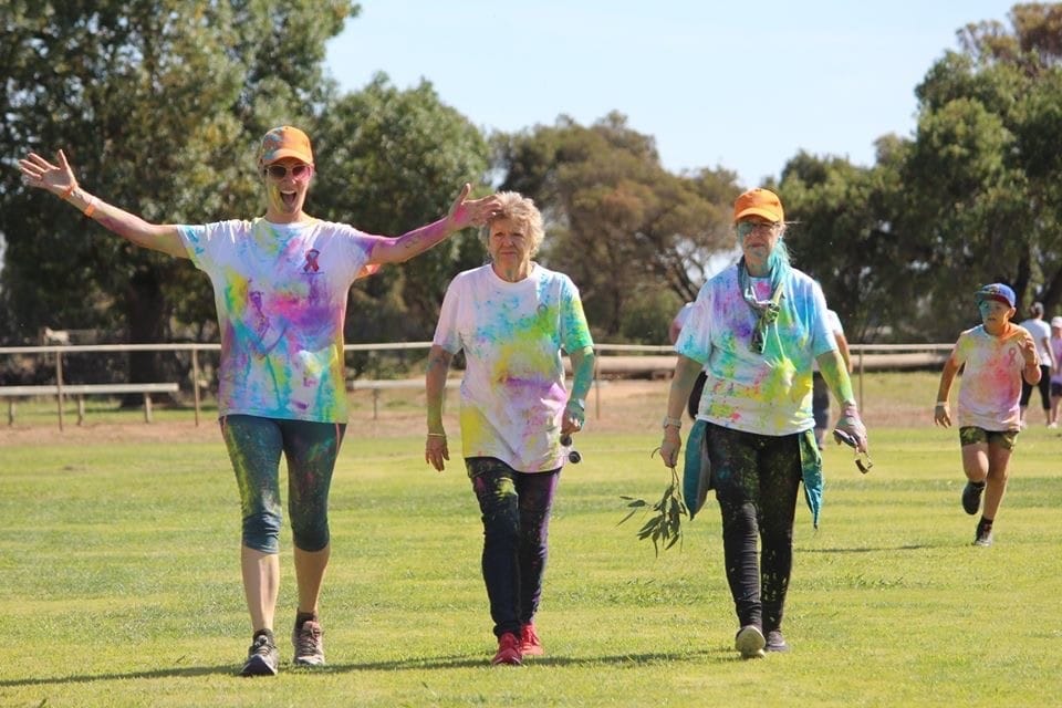 Not taking it lying down ... Jake O’Hara’s widow Colleen O’Hara with Sydney CJD Support Group network representatives Suzanne and Tara helping bring some colour in the darkness. 