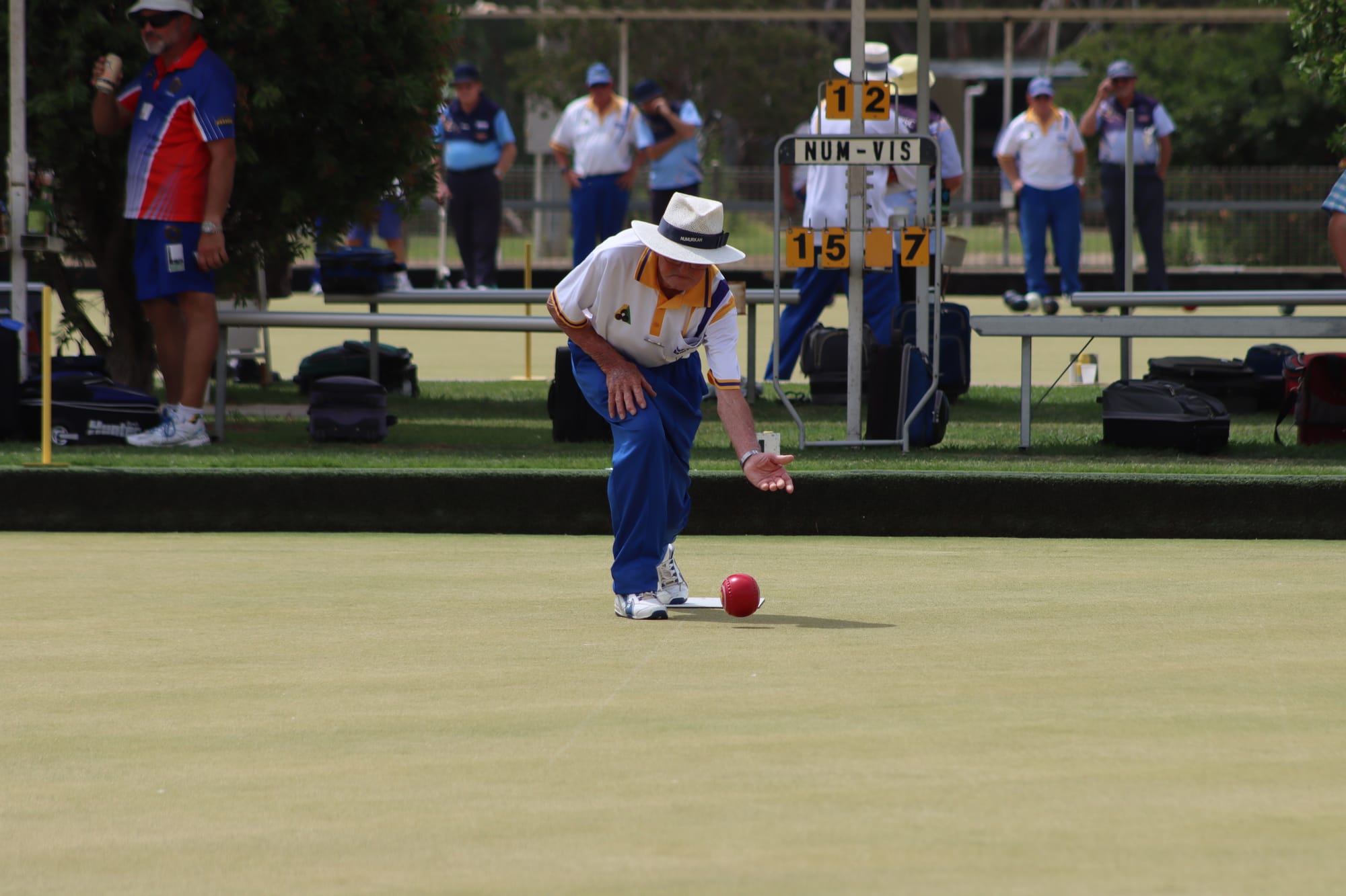 Nice touch ... Hugh Henderson led his rink to a good win over Strathmerton on Saturday.