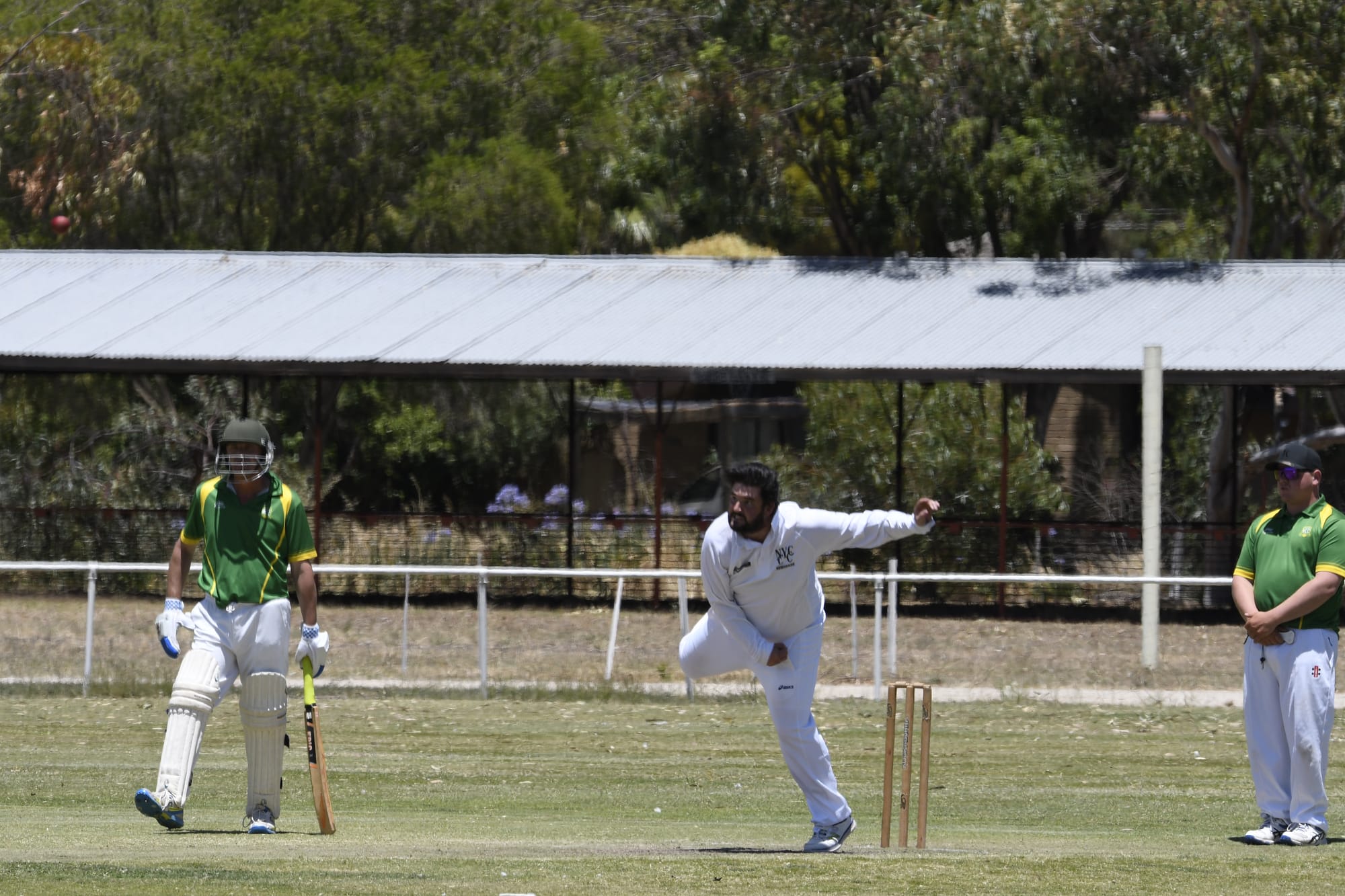 Game face ... Sam Spicer toiled hard to finish with figures of 0/30 from eight overs. 